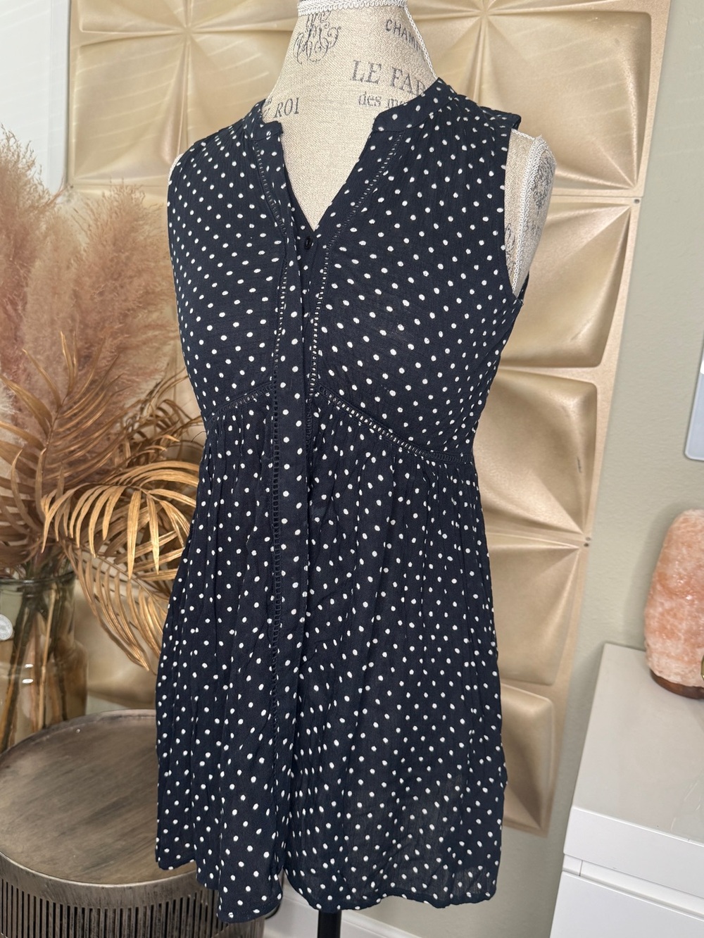 Anthropologie Navy Blue Polka Dot Dress